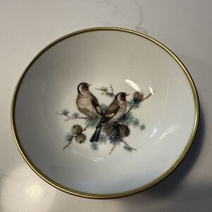 AK KAISER W GERMANY Vogel Porcellana/Porcelain Ciotola/Bowl Uccelli Fiori 5 Inch